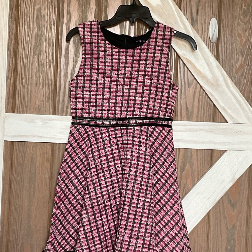 Amy Byer Charming Boucle Skater Pleather Trim Plaid Dress. Kids Size 12